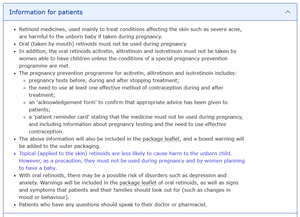 EMA guidance on retinoid-containing medicinal products