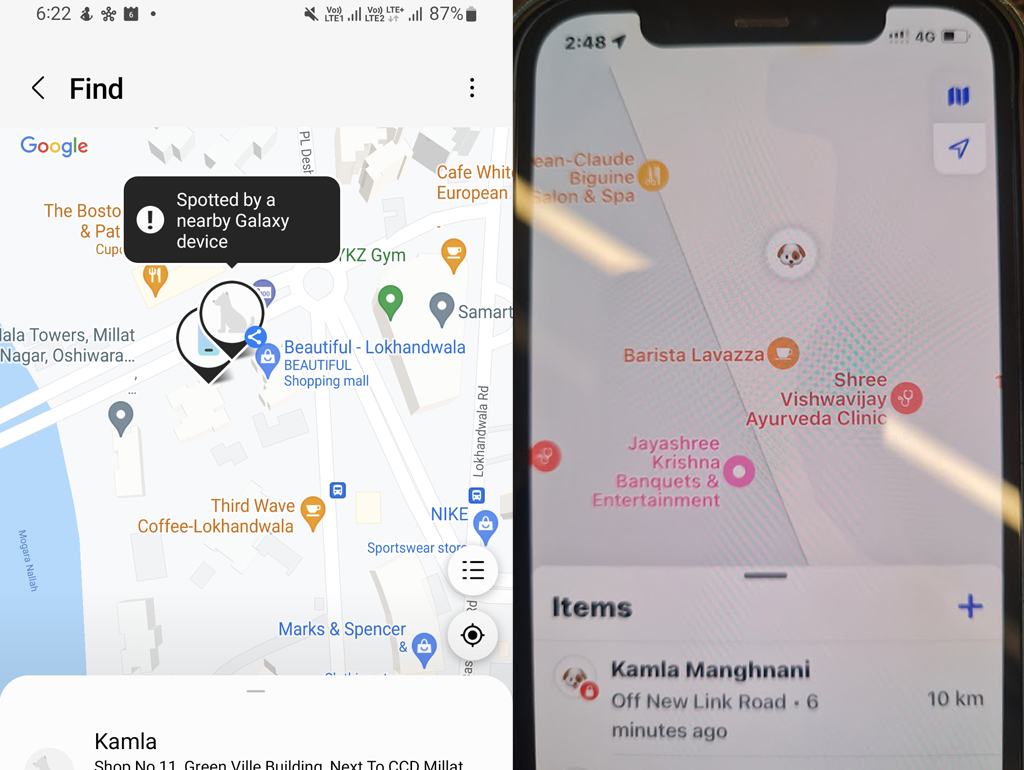 Kamla's dry run location using Apple and Samsung tag